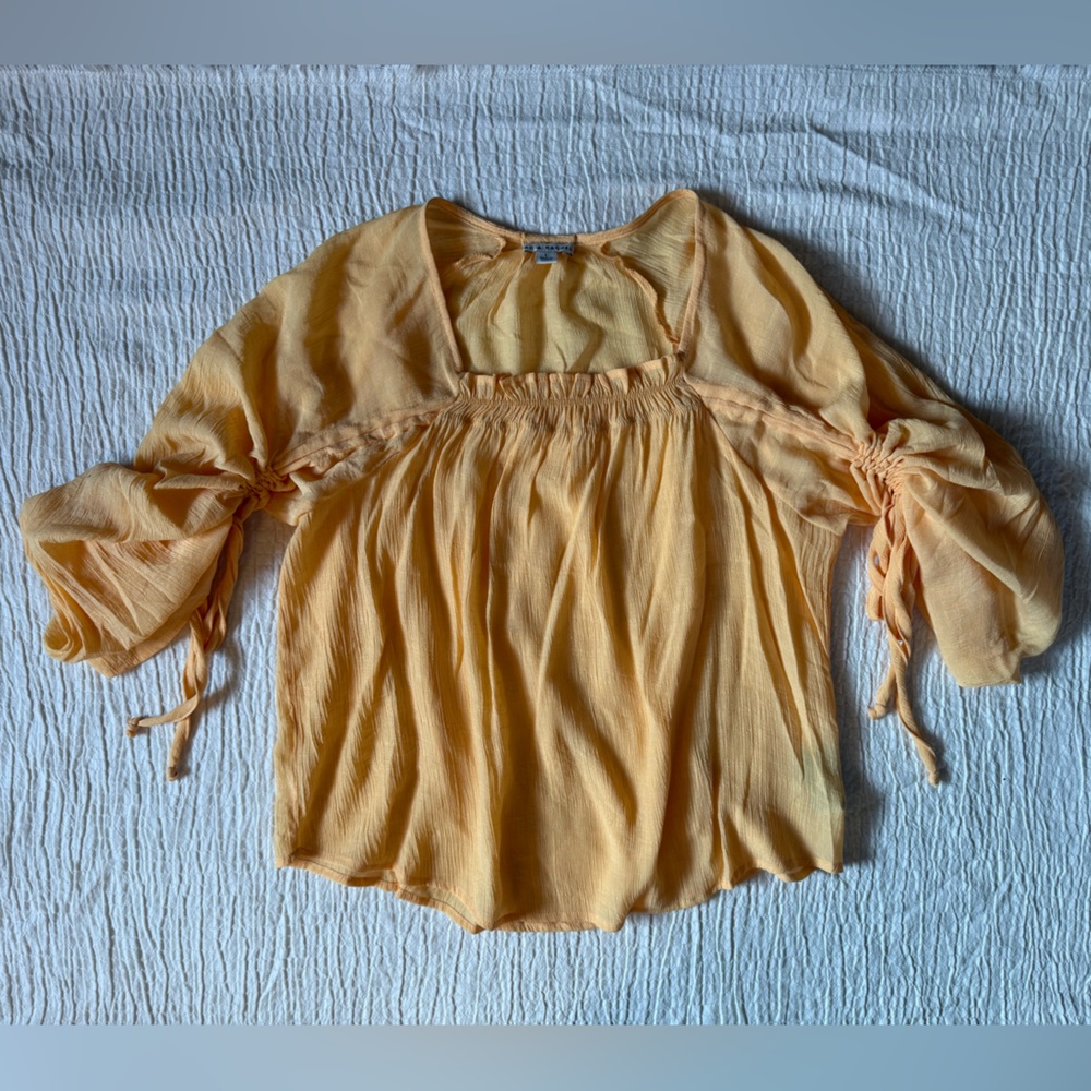 Zac & Rachel Light Orange Blouse with Ruched Sleeves